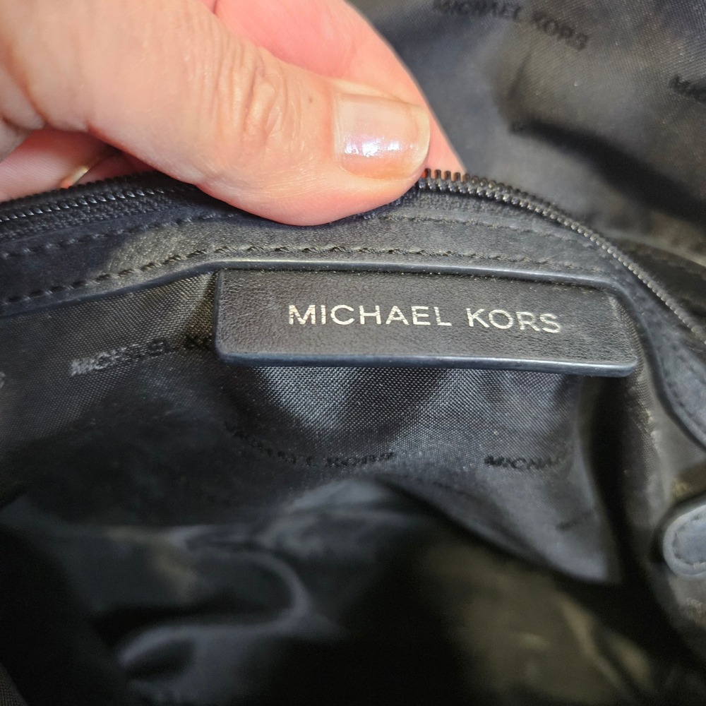 Michael Kors Black Leather Chain Trim Satchel Crossbody Bag Silver Hardware - Picture 7 of 10